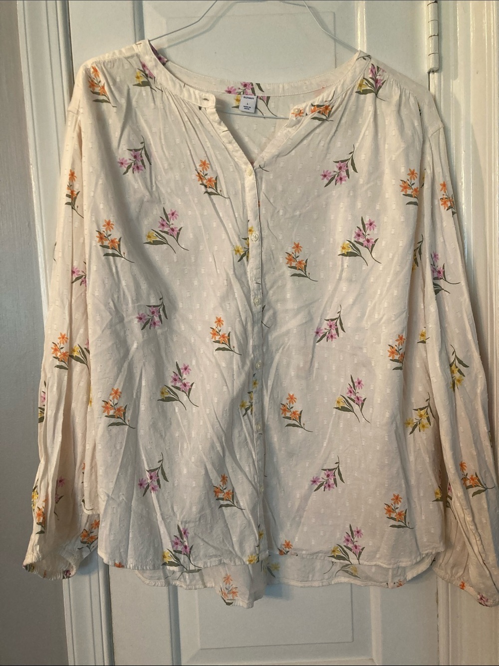 Old Navy Cream Floral Button-Down Top with Pink & Orange Blooms